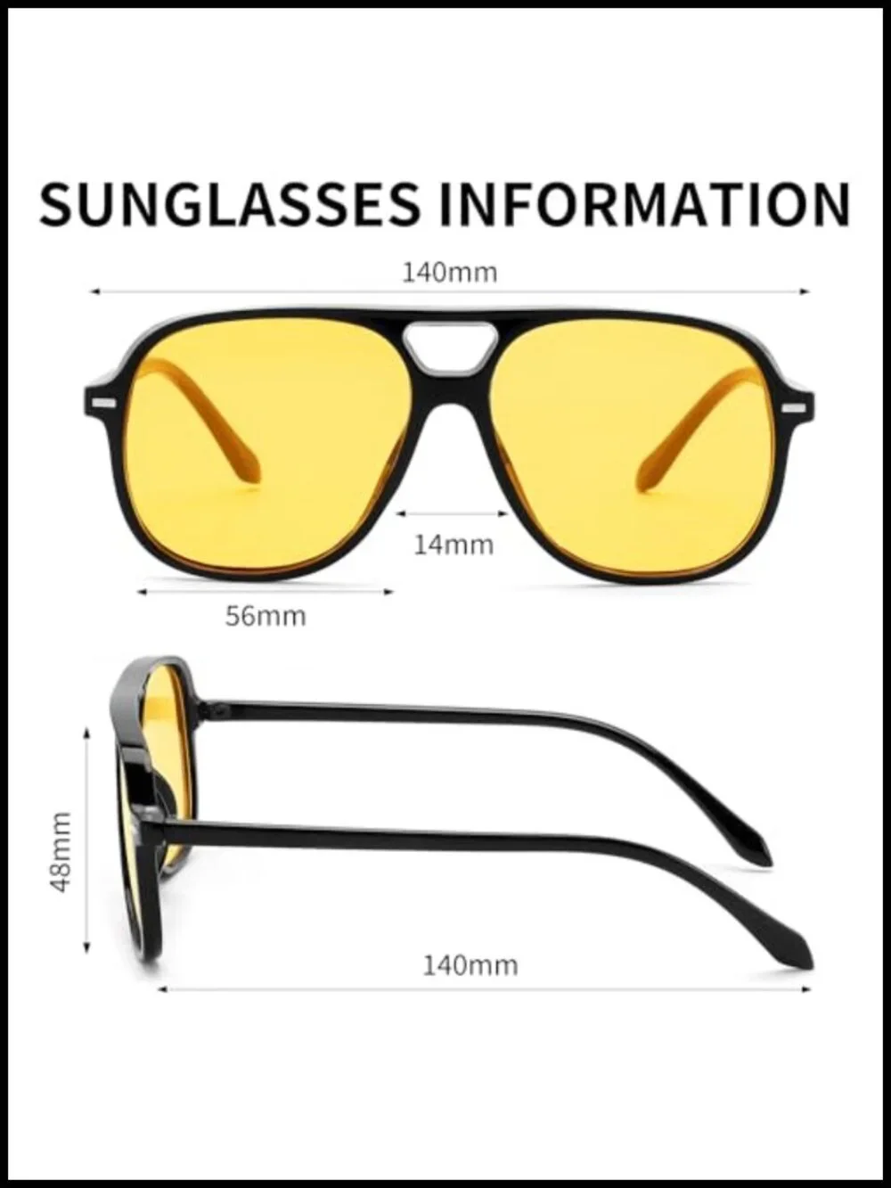 Retro Square Aviator Sunglasses Double Bridge UV400 Protection 56mm